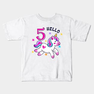 Hello FIVE Unicorn, Fifth birthday, Magical Unicorn Birthday Kids T-Shirt